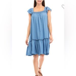 Blue Ruffled Smocked Sundress with Flutter Sleeves